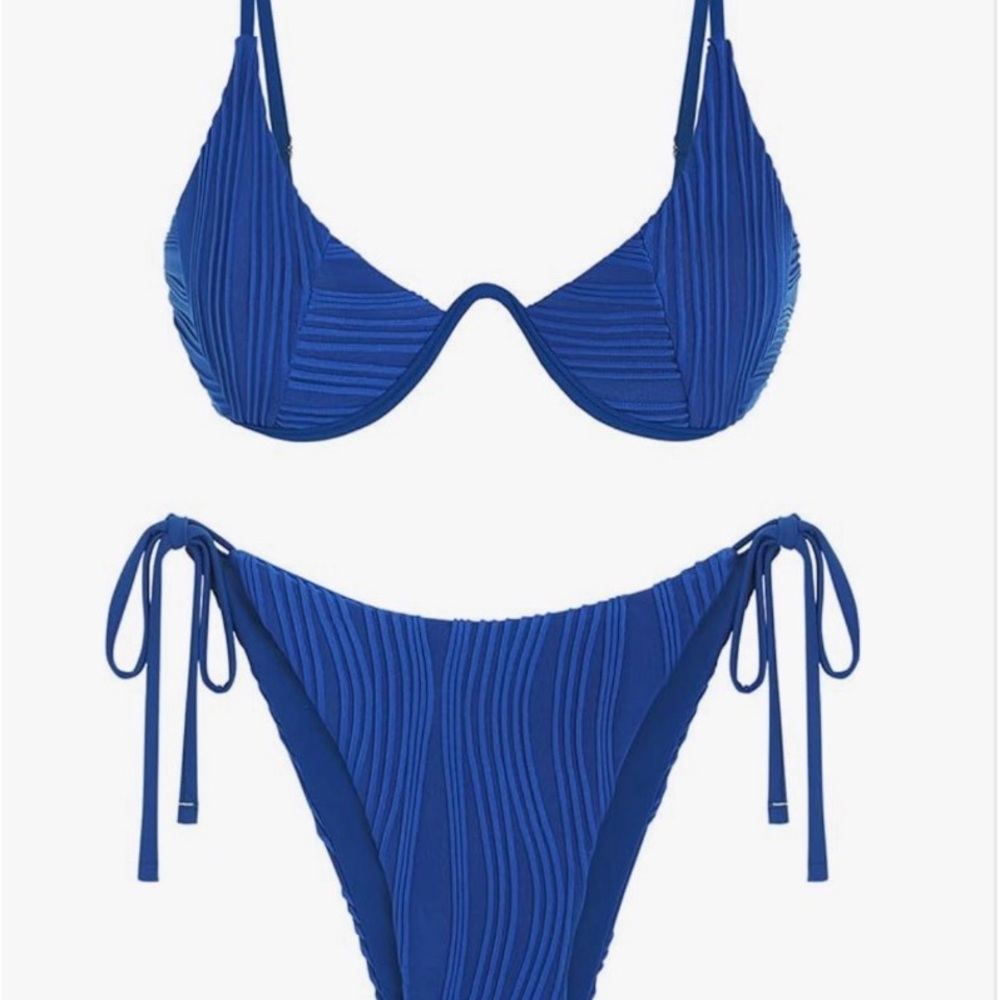 Zaful Royal Blue Ribbed Bikini